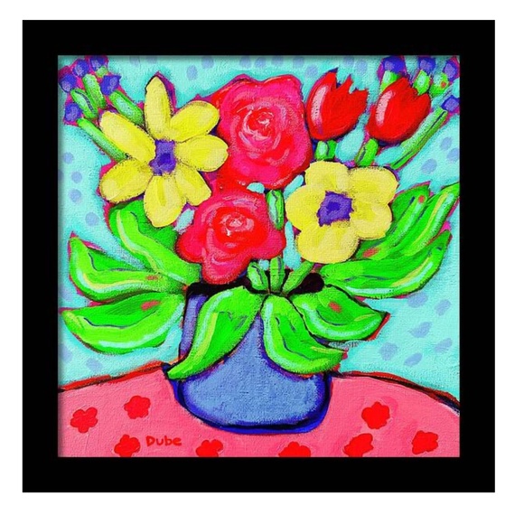 Original Painting Whimsical Collectible Flowers Violet Vase  10" x 10" Canvas - Picture 2 of 10